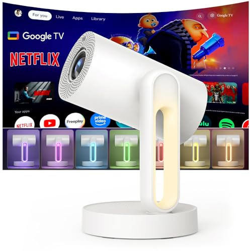 Proiettore 4k con Google TV/Assistente Vocale/Autofocus/Keystone, ETOE Starfish Plus Mini Proiettori Portatile WiFi Bluetooth, 1080P Nativo,Luce Notturna, Zoom 50%,Girevole 140° per Home Cinema.