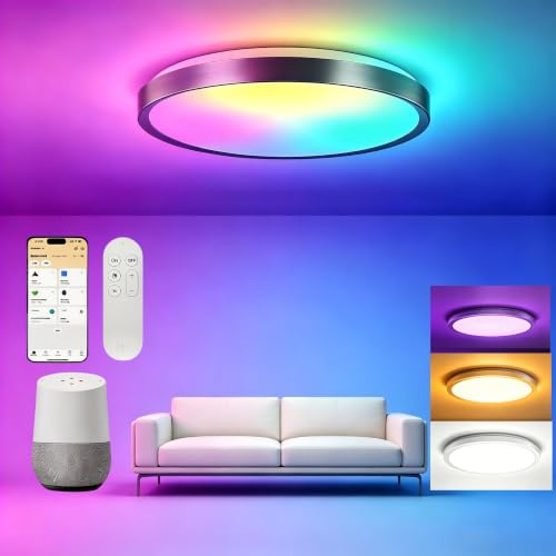 Yeelight Lámpara de techo inteligente, lámpara de techo LED RGB de montaje cercano al techo, 38 W 2300 lúmenes, lámpara regulable 2700K-6500K, compatible con bricolaje con Alexa, para salón