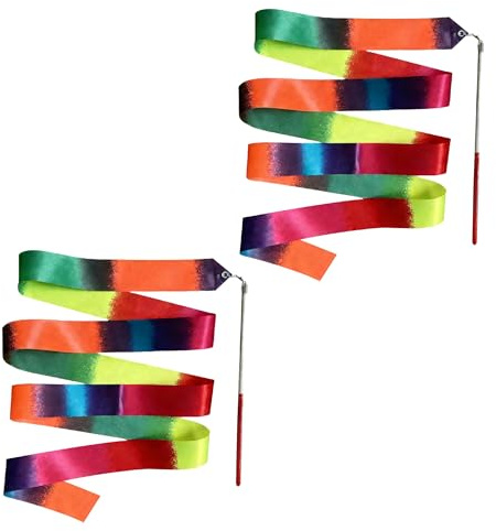 2 Stück Gymnastikband mit Stab, 4M Regenbogen Bänder für Gymnastik Rhythmische Sportgymnastik Band Tanzbänder mit Zauberstäben für Rhythmische Sportgymnastik Künstlerische Aufführungen Tanztraining