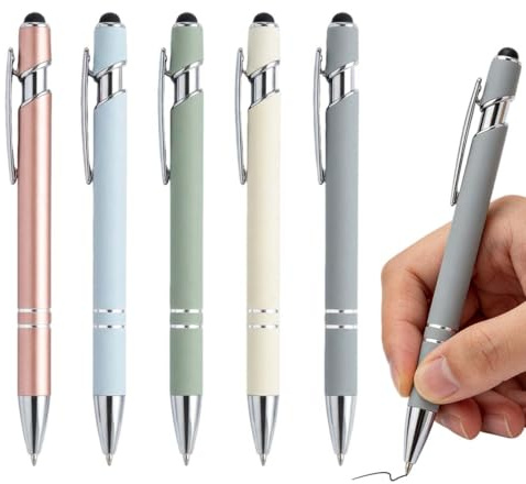 CEJAS 5 Pezzi Penna a Sfera Stilo, 2 in 1 Stilo per Touch Screen, Penne Universali Capacitive Touch, Penna a Sfera in Gel Ergonomica per Touch Screen Tablet Smartphone Ufficio Firma, Colori Morandi