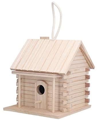 Generic Cabane en Rondins Nichoir en Bois, Conception Suspendue Durable pour Oiseaux, Décoration de Maison et de Jardin, Fabriquée à Partir de Paulownia 6,7x6,7x7,1 Pouces