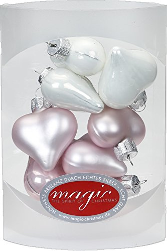 MAGIC 8 STK. Herzen 4cm Glas Weihnachtsschmuck Weihnachtskugeln Weihnachtsdeko Christbaumkugeln Christbaumschmuck Farbe: Noble Rose (hell rosa porzelanweiß)