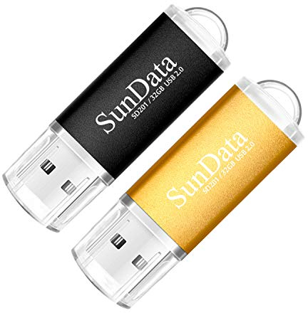 SunData 2 Pezzi 32GB Chiavetta USB Pen Drive 32GB Metallo USB2.0 Unità Memoria Flash Thumb Drive per Archiviazione Dati con Luce LED (2 colori: Nero Oro)