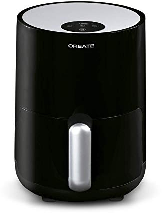 CREATE/FRYER AIR/Freidora de aire sin aceite 1,5L negra/Cesta antiadherente, selector de temperatura 80-200°, apagado automático, Libre de BPA, Programable, 900W