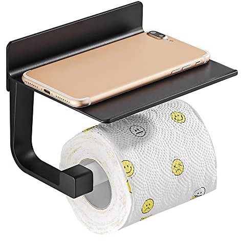 Hoomtaook Portarrollos para Papel Higiénico Portarrollos Baño Adhesivo Portarrollo para Papel Higiénico, Autoadhesivo, Aluminio, Acabado Mate Negro