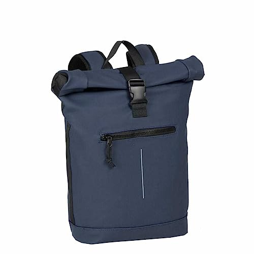 New Rebels Unisex Wasserabweisender Rolltop-Rucksack – 21l Rolltop-Backpack mit 15,6-Zoll-Laptopfach Reiserucksack mit Klickverschluss – Rucksack mit Vordertasche flexible Aufbewahrung - Marineblau