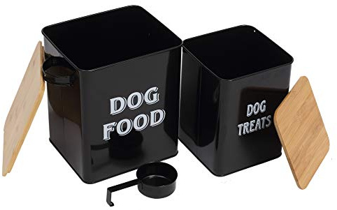 Morezi Boîte de stockage de nourriture pour animaux de compagnie, conteneur croquettes chien, 7L+2Lnourriture Conteneur-Noir