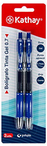 Kathay 86210530 - Confezione da 2 penne gel, colore blu, punta 0,7, chiusura a clic, ideali come materiale scolastico