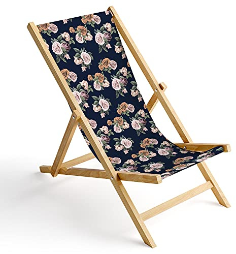 Ferocity Deck Chair Wooden Folding Sun Lounger Chair Garden Beach Chair Design Vintage roses 1 [119]