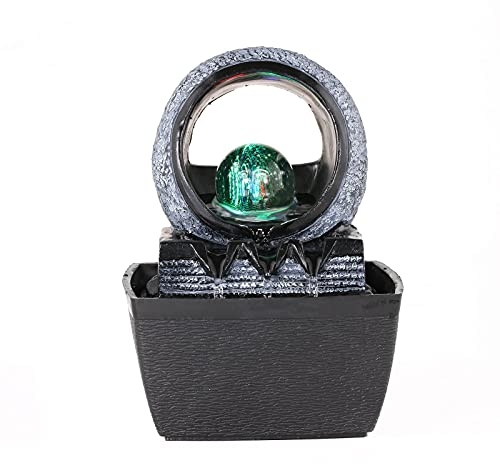 Dyna-Living Indoor Water Fountain with Rolling Ball LED Light Feng Shui Tabletop Fountain Sound Relaxation Fountain Home Office Decoration,3 Pin UK Plug Included Style 1