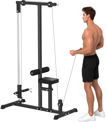 HOMCOM Máquina de Musculación Estación de Entrenamiento para Jalón al Pecho con Polea y Asiento Regulable para Entrenamiento en Gimnasio Hogar Oficina Carga Máx. 100 kg 107x120x190 cm Negro