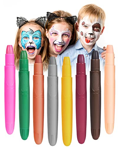 URAQT Schminkstifte, 8 Farben Gesichtsfarbe Kinderschminke Set Mädchen, Abwaschbare Bodypainting Farben Körpermalfarben, Kinderschminken Buntstifte für Fasching Geburtstagsfeie Halloween (8 Farben/B)
