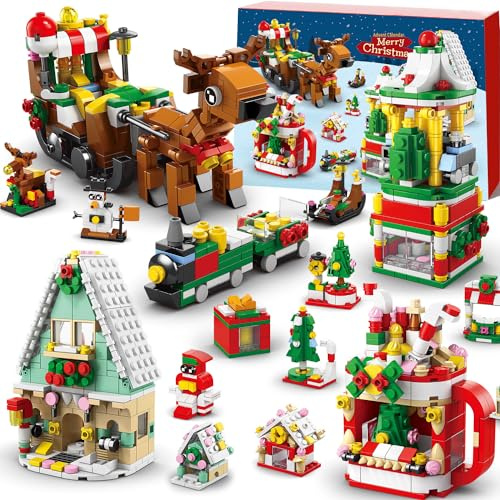 Christmas Advent Calendar Building Set 2026 - Countdown Playset 24 Collectible Surprises, 1099 PCS Christmas Toy Tree Cottage Santa Building Block Set, Gifts for Kids Boys Girls Ages 3-12+