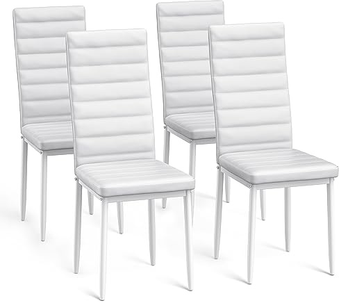 Bealife Sillas de Comedor Modernas (Juego de 4), Tapizadas en Piel Sintética PU, Respaldo Alto Ergonómico para Salón y Cocina, Blanco