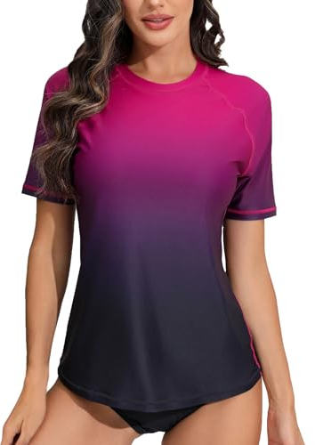 Halcurt Damen Rash Guard Kurzarm UV Shirt mit BH Sonnenschutz UPF 50+ Schwimmshirt Bademode Schnell Trocknender Badeshirt M