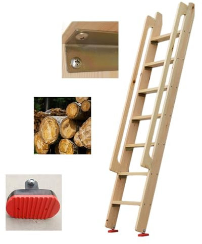 Scala di Uscita in Legno Per Interni/Soffitta/Pozzo Finestra/Seminterrato/Tetto - Alta 49 59 69 79 - di Sicurezza per Soppalco Con Corrimano