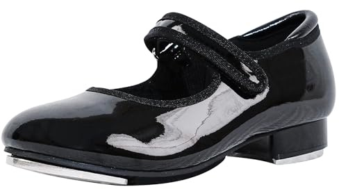 flexdans Steppschuhe für Mädchen Jungen Lackleder Mary Jane Klettverschluss Stepptanzschuhe für Kinder F002 Black 33