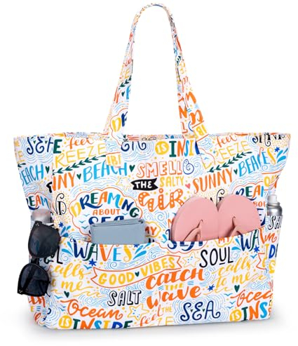 Strandtasche Badetasche Große XXL mit Reißverschluss Familie Beach Bag Shopper Damen, Leicht Faltbare Grosse Schwimmbadtasche, Urlaub Must Have Einkaufstaschen für Reisen Einkaufen Picknick Alltag