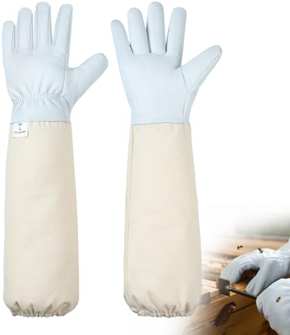 Moontay Imkerhandschuhe aus Ziegenleder, Atmungsaktive Canvas Imkerhandschuhe Stichfest, Geeignet für Männer und Frauen Imkerei Zubehör, Imkerhandschuhe Leder für die Gartenarbeit (L)