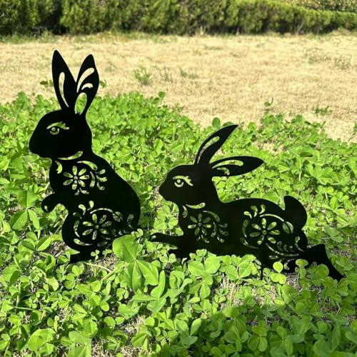 Lot de 2 piquets de Jardin décoratifs en métal pour Cour, Jardin, pelouse, décorations extérieures pour Les Amoureux des Lapins.