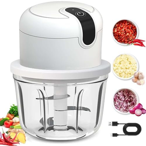 Electric Small Food Chopper,VOUM Mini Wireless Portable Garlic Grinder,USB Rechargeable Food Chopper for Vegetable/Meat/Small Food Processor, incl USB cable, 10Oz White