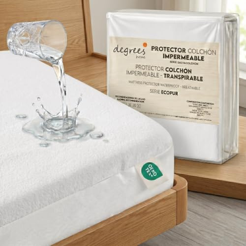 Degrees Home - Ecopur - Protector Colchon Impermeable - Protector Colchon 105 - Cama 105x190/200 - Transpirable - Sin cremallera - Rizo 100% Algodón