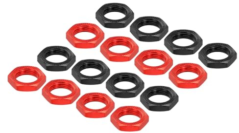 QUARKZMAN Aluminium 17 mm RC hjulmutter gänga M12 x 1,0 mm hexagon hjulmuttrar RC hjulmutter för 1/8 RC modellbil, lastbil, offroad, bil, uppgraderade delar, förpackning med 16 (röd och svart)