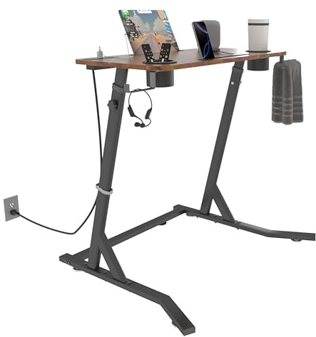 OrigoDeco Indoor Cycling Desk, Adjustable Standing Desk for Walking Pad, Bike Trainer Desk with Power Socket, for Indoor Cycling Treadmill & Office Use, Exercise While Working or Watching TV