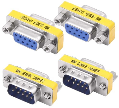 YARCHONN DB9 Gender Changer Solderless Connector Male to Female Adapter Mini RS232 D-SUB 9 Pin Serial Cable Coupler-4pcs (Male to Female)
