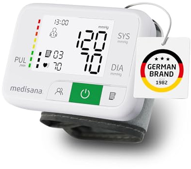 medisana BW 355 misuratore di pressione da polso, misuratore pressione e polso con scala a semaforo e funzione di memoriaper 2 utenti, macchinetta pressione con scatola di custodia