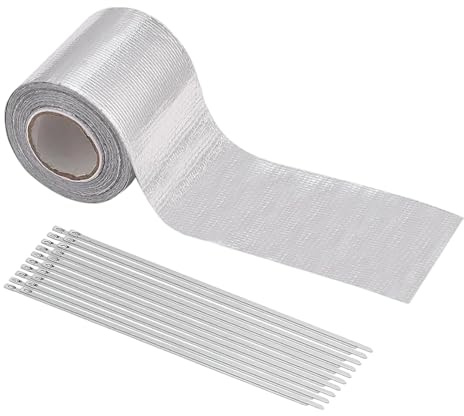 Ruban Thermique pour Échappement,Bande Adhésive Étanche et Isolante pour Tuyaux avec 20 Attaches Acier Inoxydable,Ruban de protection thermique pour échappement | Pour CVC Moteur Poêle Plomberie Autom