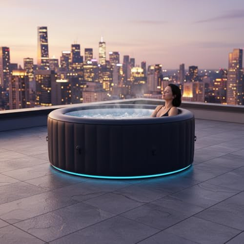 MSpa Aurora 204 x 204 x 70 cm - Jacuzzi Gonflable pour 6 Personnes avec 138 Jets de Massage, éclairage LED, désinfection UVC+, Fonction Auto-gonflage & Rhino Tech 6 Couches de matériau