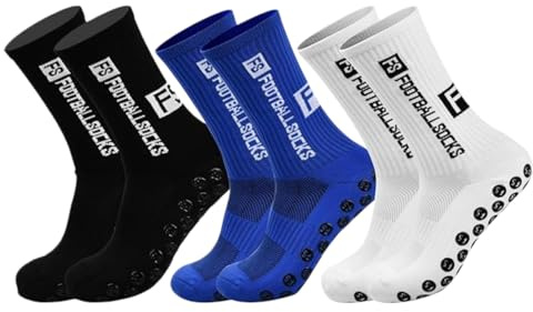 Alfven 3 Paires Chaussette Antidérapante Foot, EU 39-46 Chaussettes Antidérapantes Homme Respirantes Chaussette Foot Évacue la Transpiration pour Sport et Quotidien
