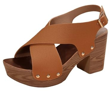 Plattformssandaler för kvinnor Uk, Mules skor för kvinnor sommar, bastant klack vardaglig sandal med justerbar rem komfort dra på glidare halkfria plattformsskor vardagliga sommarskor