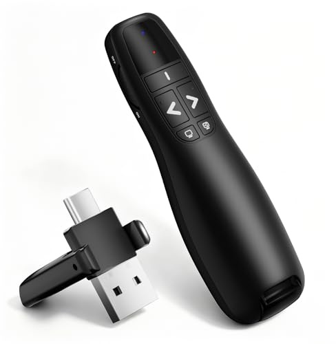 Presentatore USB-C, telecomando PowerPoint wireless a 2,4 GHz, puntatore USB C e USB-A 2 in 1 per presentazioni, telecomando rosso per presentazioni per Mac/Windows 7/8/10/Linux/Android