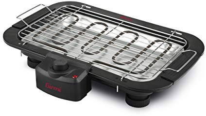 Girmi BQ11 Barbecue, 2000 W, Griglie Inox, Regolazione della temperatura, Vassoio smontabile raccogli grasso, Area cottura 38 x 22 cmm, Nero