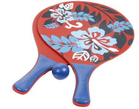 Bubble Store Beachball Set, Strandspielzeug für Kinder und Erwachsene, 2 stabile Holzschläger und 1 Kunststoffball, Tragenetz mit Aufhängeöse (Design4)