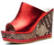 ANNIESHOE Pantoletten Damen Modern Nieten Comfort Keilabsatz Wedge High Heels Plateau Sommer Rot 36CN 36EU 23cm