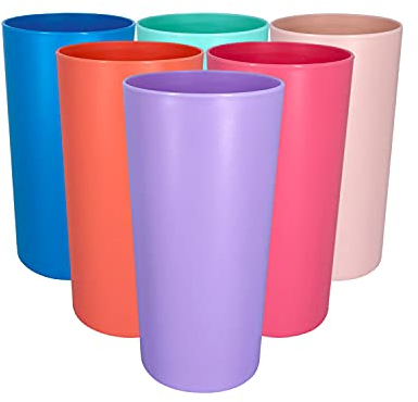 Yalin 26 Unzen Kunststoffbecher/große Trinkgläser/Partytassen/Eisteegläser, unzerbrechlich, spülmaschinenfest, BPA-frei, 6er in 6 verschiedenen Farben