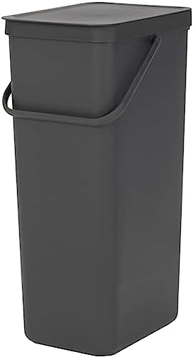 Brabantia Sort & Go Kitchen Recycling/General Waste Rubbish Bin (40L / Grey) Stackable Refuse Organiser with Handle & Removable Lid, Easy Clean, Free PerfectFit Bags Included