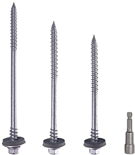 Marcopol (30 Stück) Sechskant-Schrauben mit selbstbohrendem 6,4 x 100 mm Karbonstahlschrauben mit EPDM-Unterlegscheiben zur Befestigung von Sandwichplatten (30, 6,4 x 100 mm), grau