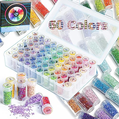 60 Farben AB Diamond Painting Steine mit Diamond Painting Aufbewahrungsbox, 5D Diamond Painting Zubehör Runde Steine, 90.000 Stück Diamonds mit Diamond Painting Sticker und Diamond Painting Box