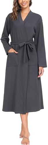 Sopesil våffelmorgonrock, dambadrock, unisex, badrock, kimono, v-ringad, morgonrock för spa, hem och hotell S–XXL, Mörkgrå, M