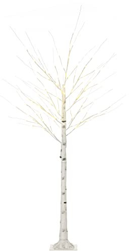 HOMCOM Árbol de Abedul Altura 180 cm con 96 Luces LED IP44 Blanco Cálido Ramas Flexibles y Base Lámpara de Árbol Decoración Navidad para Interiores 22x22x180 cm Blanco