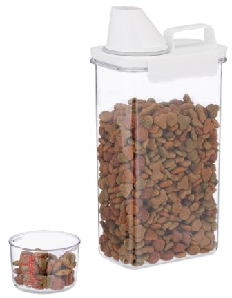 Relaxdays Boîte de Rangement Nourriture, Verre doseur, Couvercle hermétique, 2,3 L, croquettes, céréales, Transparent