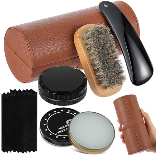 Loopeer 5 Pcs Shoe Shine Kit Leather Shoe Polish Brush Care Kit (Brown,Elegant)