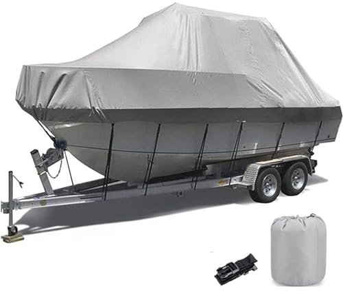 Trailer Bootspersenning Bootsabdeckung, 420D Wasserdicht Staub Schutz Bootsplane Abdeckplanen für Yacht Schnellboot Runabout Fisch-Ski V-Hull Tri-Hull(Color:Gray,Size:12to14FT:450x230cm)