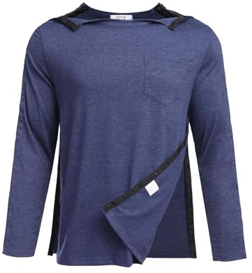 PINSPARK Camisetas Deportivas Camiseta Funcional para Hombre Camisetas Totalmente rasgables después de la cirugía de Hombro con botón de presión Diálisis Chemo Port S-XXL