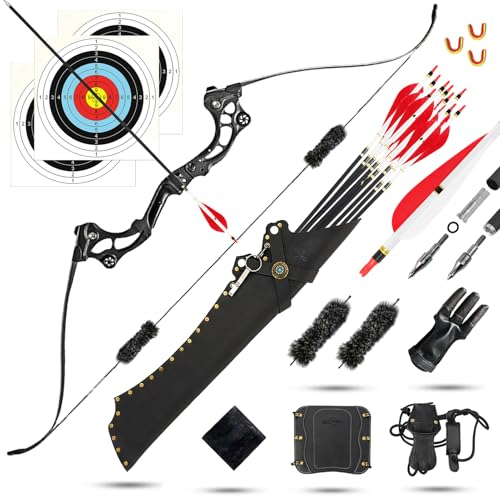 ZSHJGJR 30 40 50 libbre Set Arco Ricurvo per Adulti Set Kit Tiro con l'arco adulti 64 pollici Arco Ricurvo Takedown professionale da caccia Kit Completo per Tiro con l'Arco con Frecce (50 lbs)