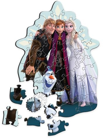 Trefl - Puzzle in Legno: Frozen, Il Regno di Ghiaccio Preferito - 50 Pezzi, Puzzle ad Incastro Wooden Puzzle, Forme Irregolari, 10 Personaggi, per Bambini dai 5 Anni